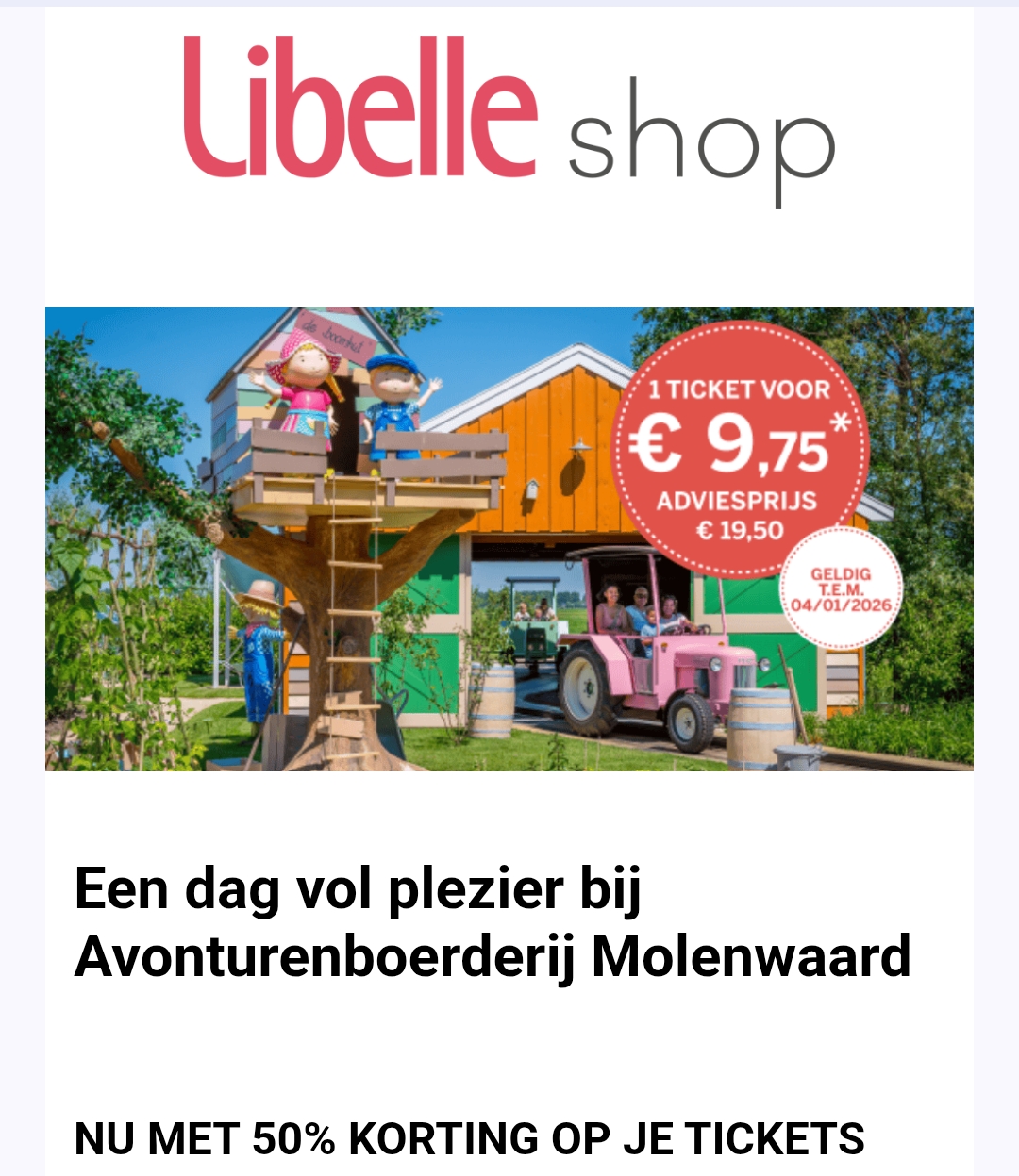 Ga je mee naar de Avonturenboerderij Molenwaard met 50% korting