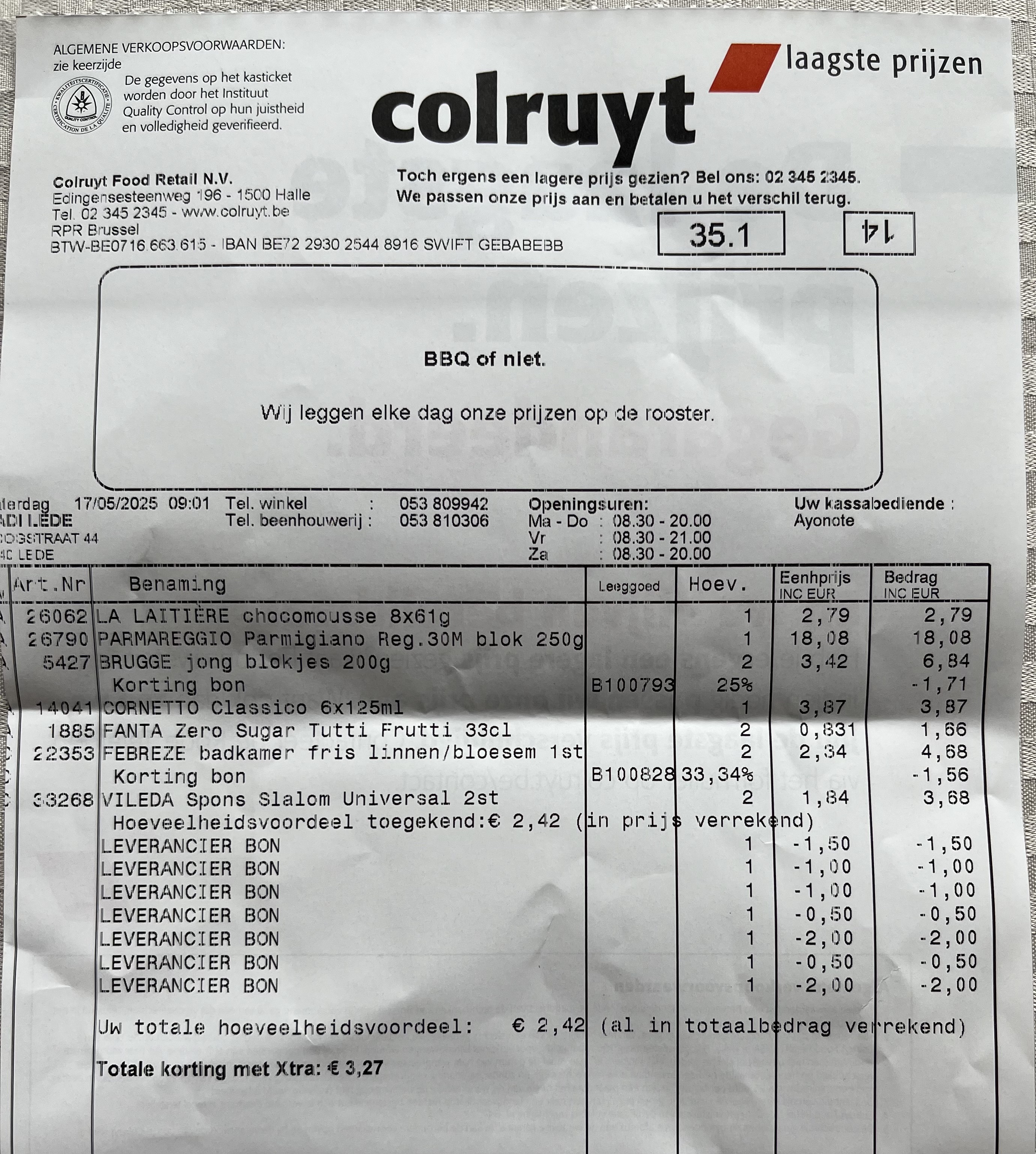 Colruyt Brugge kaas, Febreze en vileda spons in promo