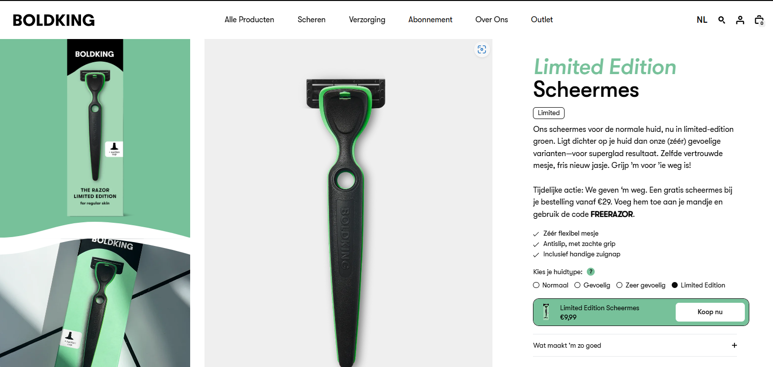 Gratis scheermes t.w.v. €9.99 bij Boldking