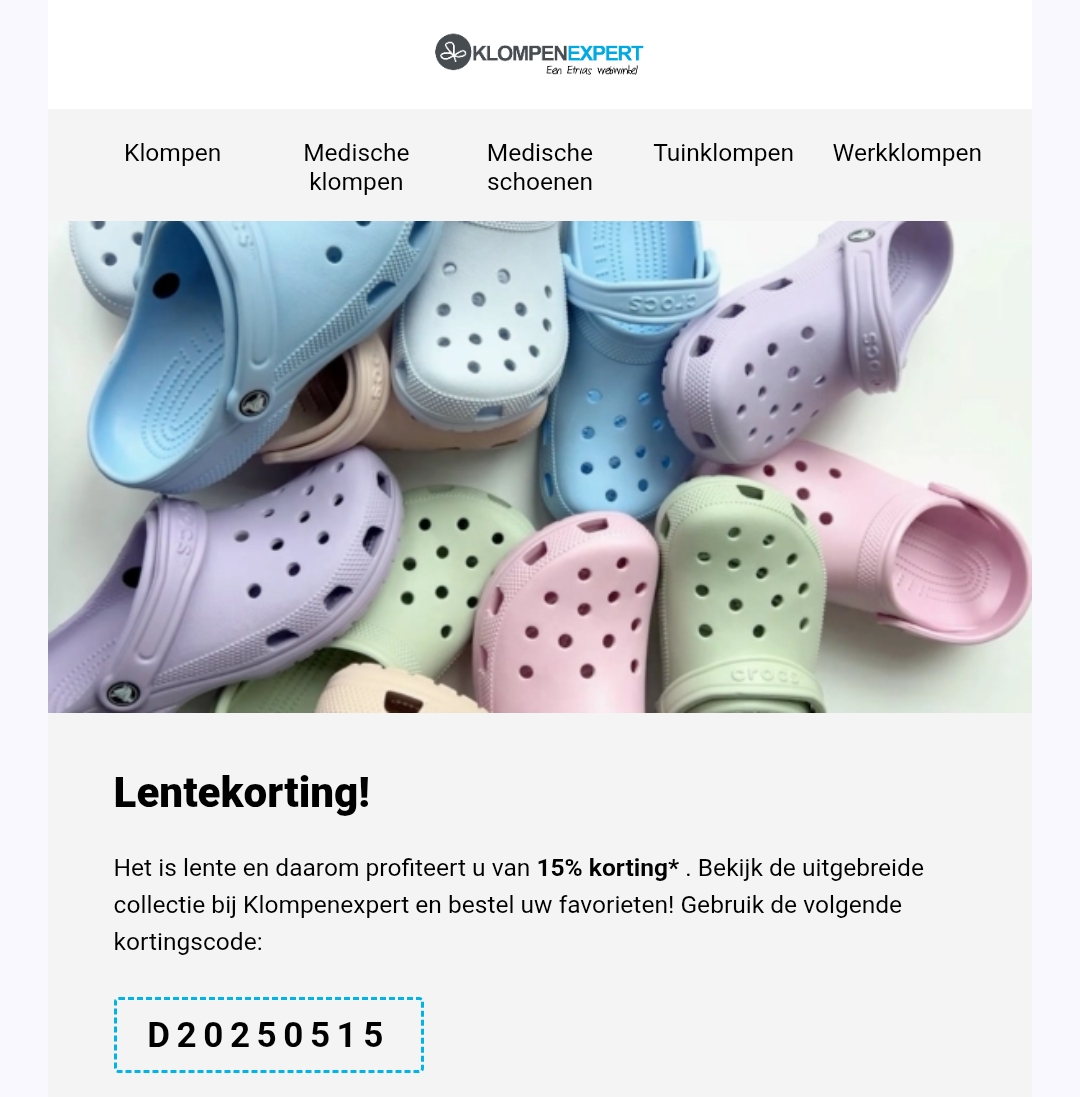 15% dankzij de lentekorting bij klompenexpert