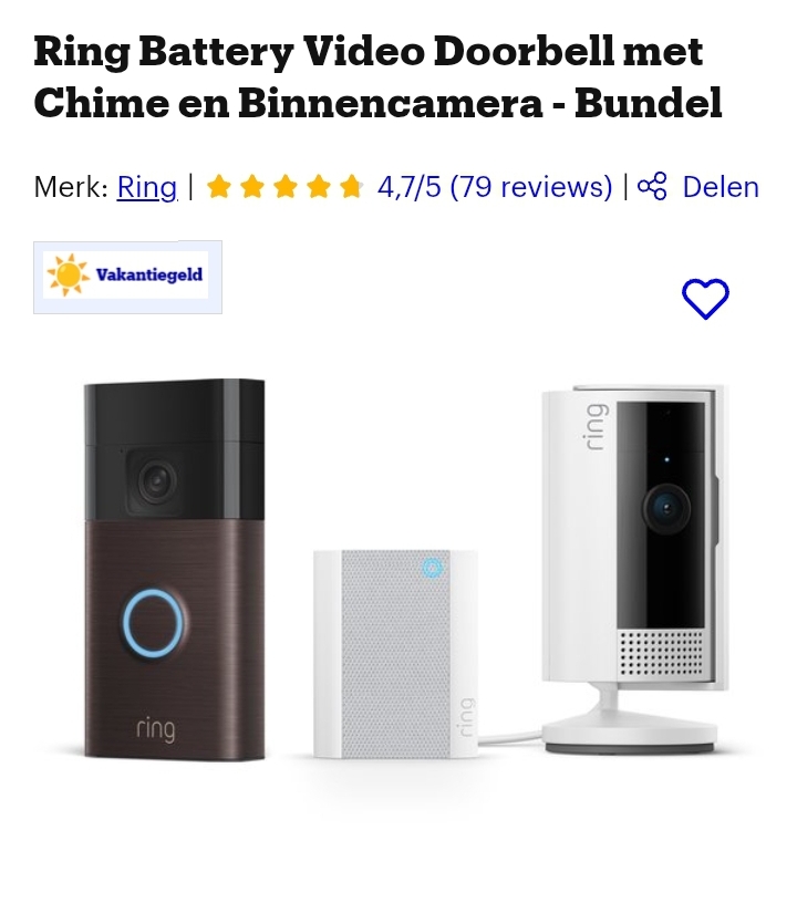 Ring Battery Video Doorbell met Chime en Binnencamera - Bundel