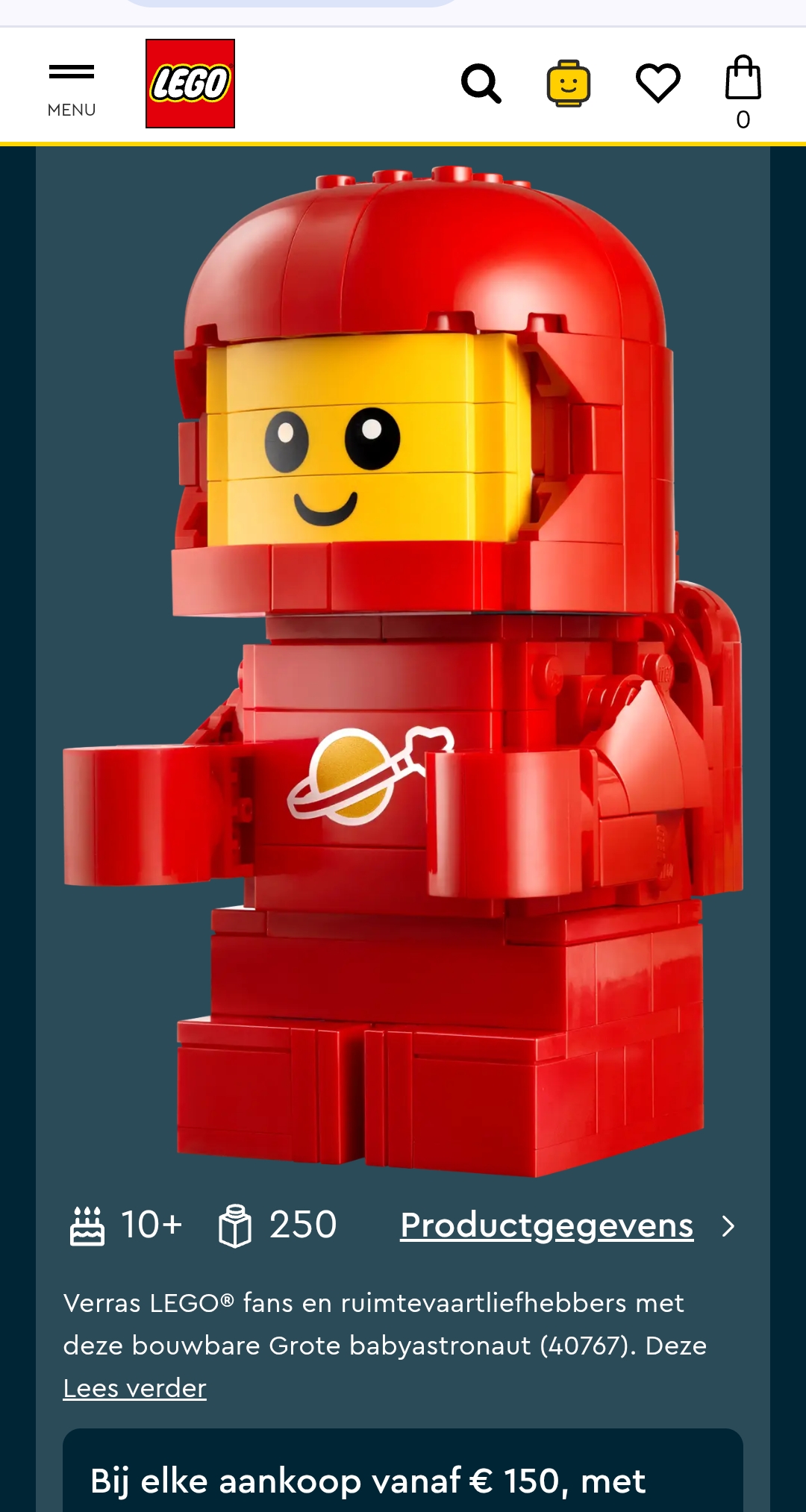 Grote babyastronaut cadeau bij aankoop van €150 op Lego