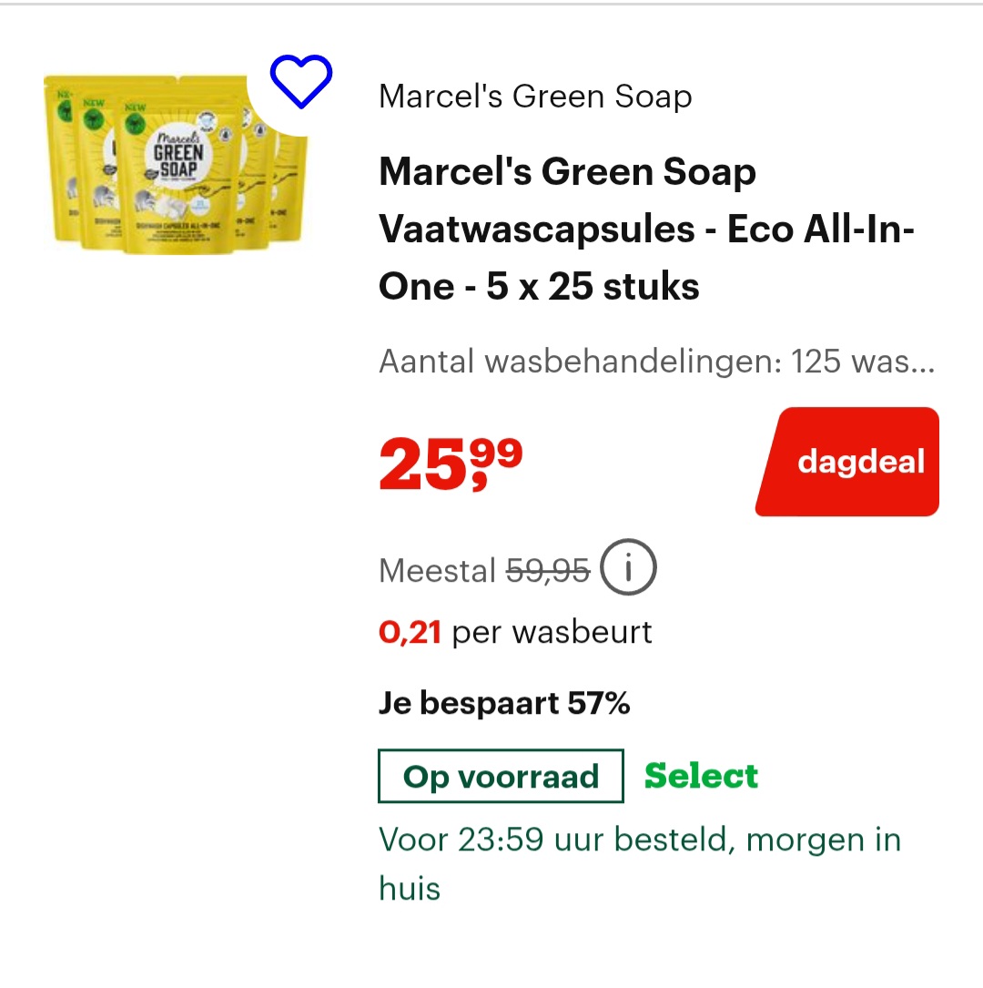 Marcel's green soap vaatwascapsules - eco all-in-one - 5 x 25 stuks -57% bij bol.com