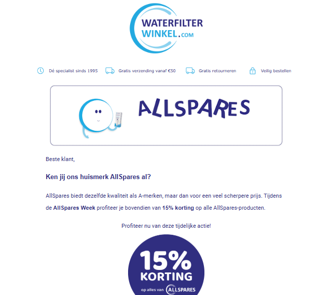 waterfilterwinkel.com: -15% op AllSpares