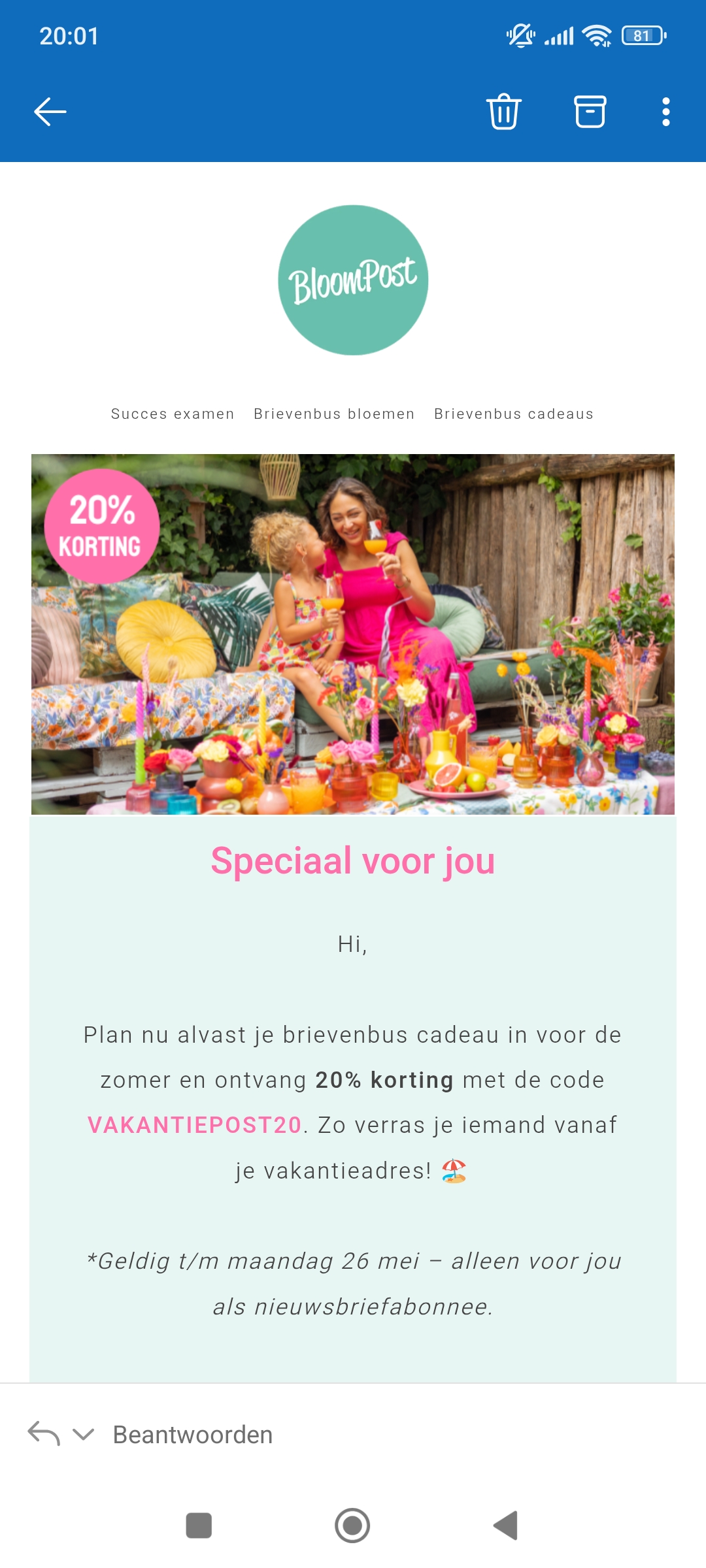 Bloompost: 20% korting