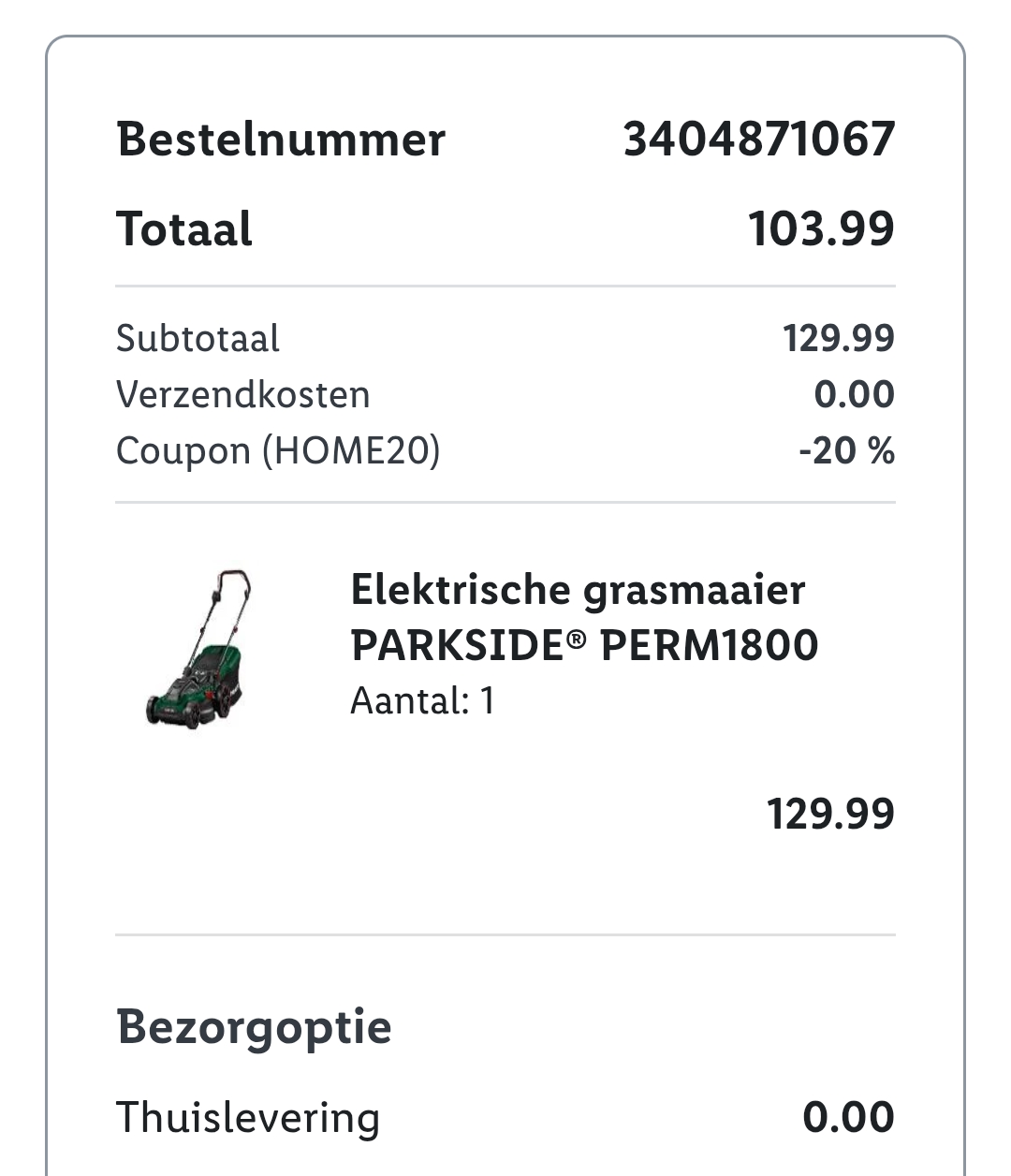 Lidl grasmachine met 20% korting gekocht