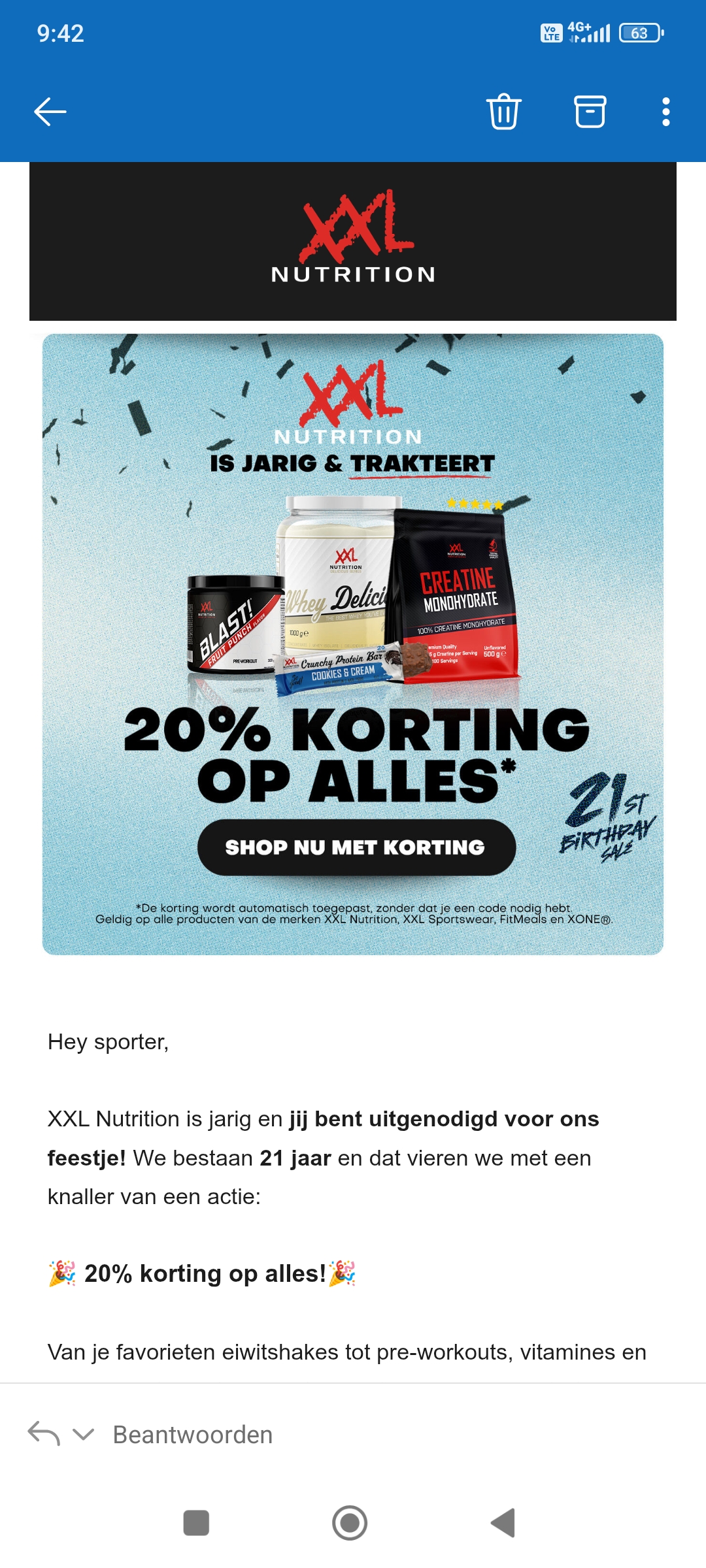 20% korting bij xxl nutrition