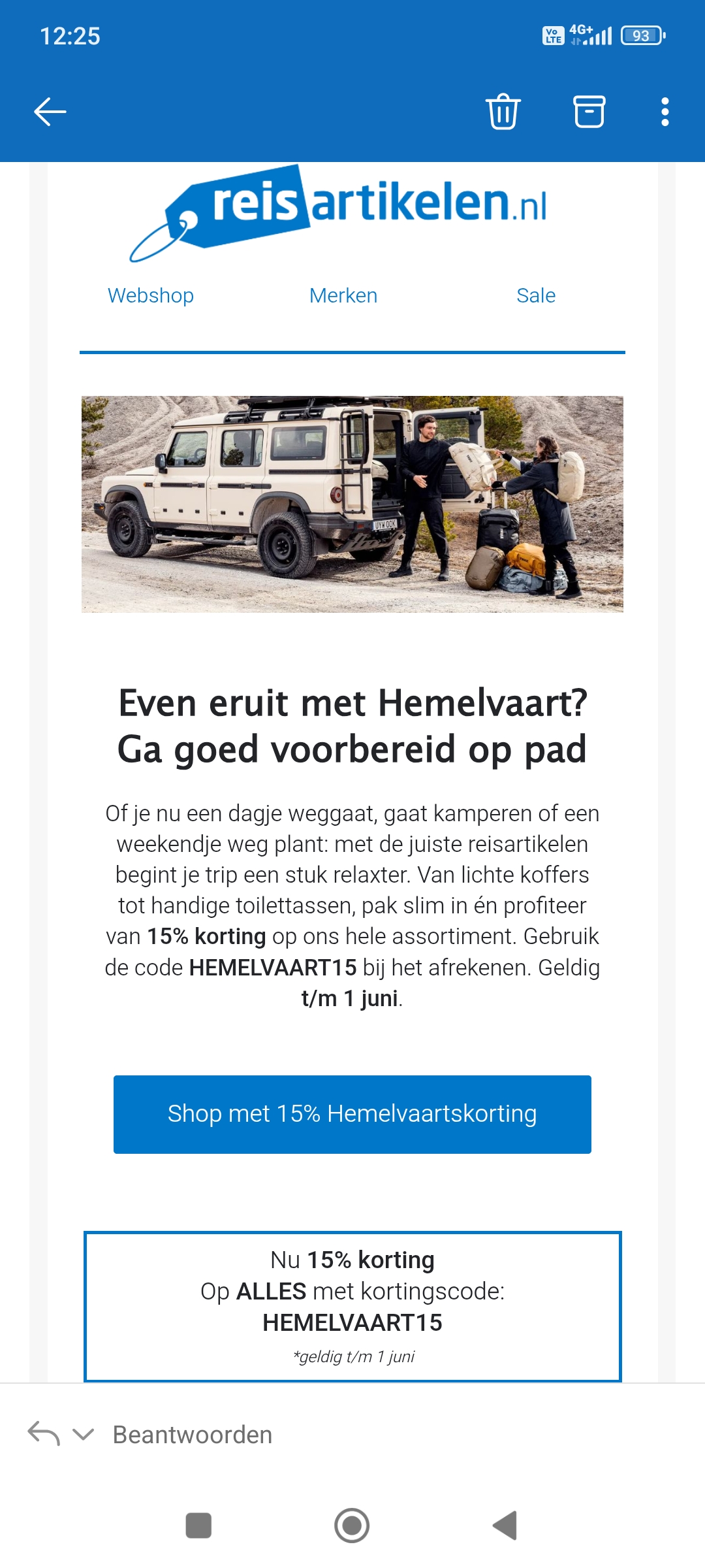 15% korting op het hele assortiment bij reisartikelen.nl