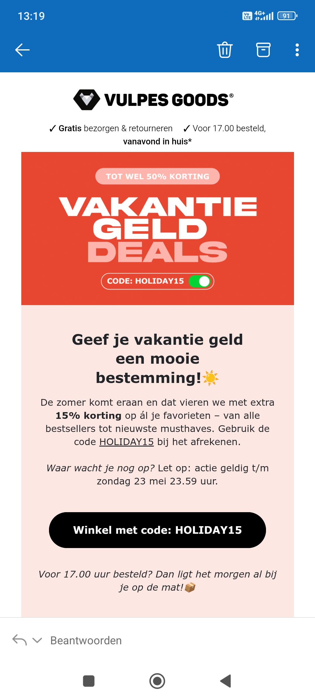 15% korting bij vulpes goods