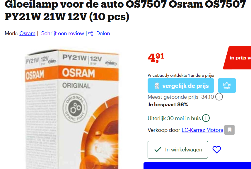 10 x gloeilamp voor auto Osram