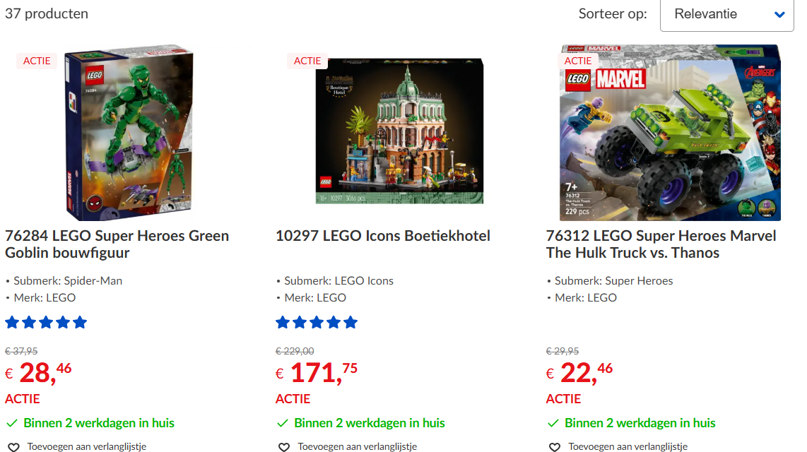 25% korting op selectie LEGO Icons en Super Heroes