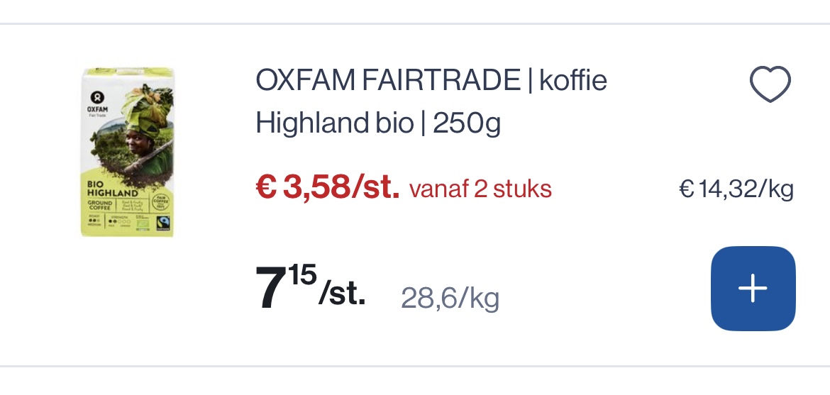 Oxfam fairtrade koffie highland bio 250 gram -50%