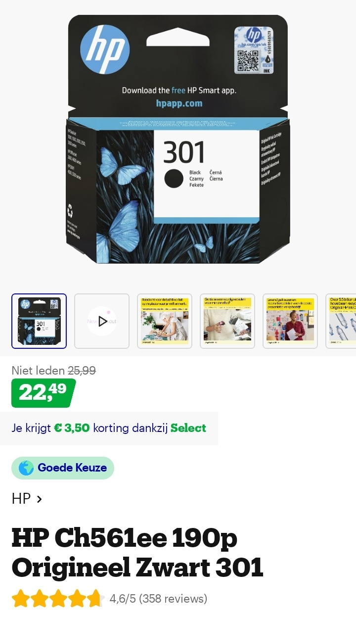 HP Cartridge 301 zwart -€3,50 bij bol.com