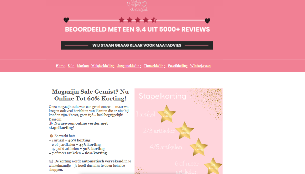 Stapelkorting tot -60% bij merkmeisjeskleding.nl