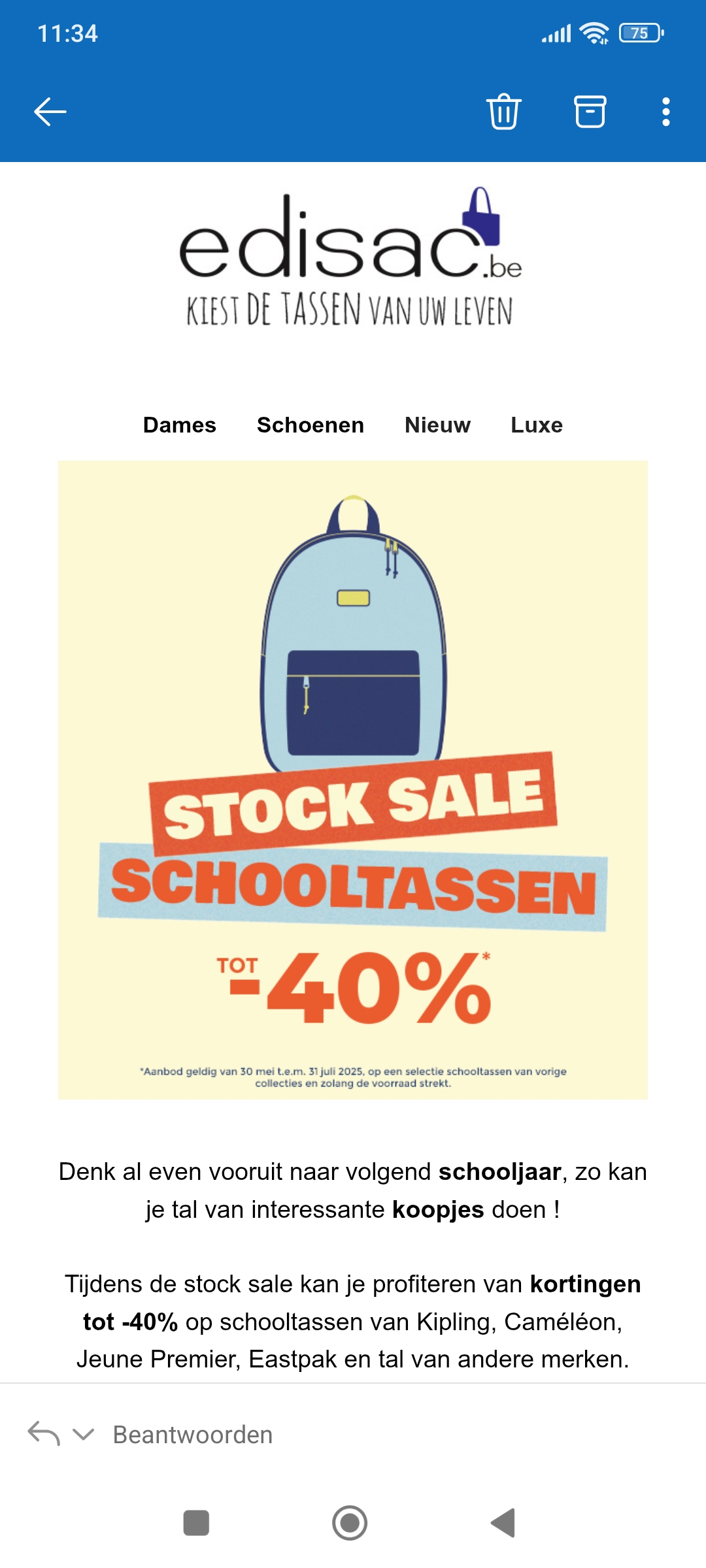 Edisac: tot -40% op schooltassen