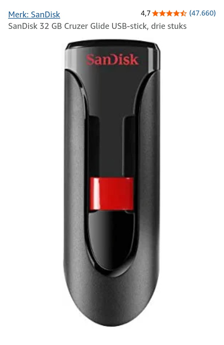 SanDisk 32 GB USB-stick voor maar €4 per stuk