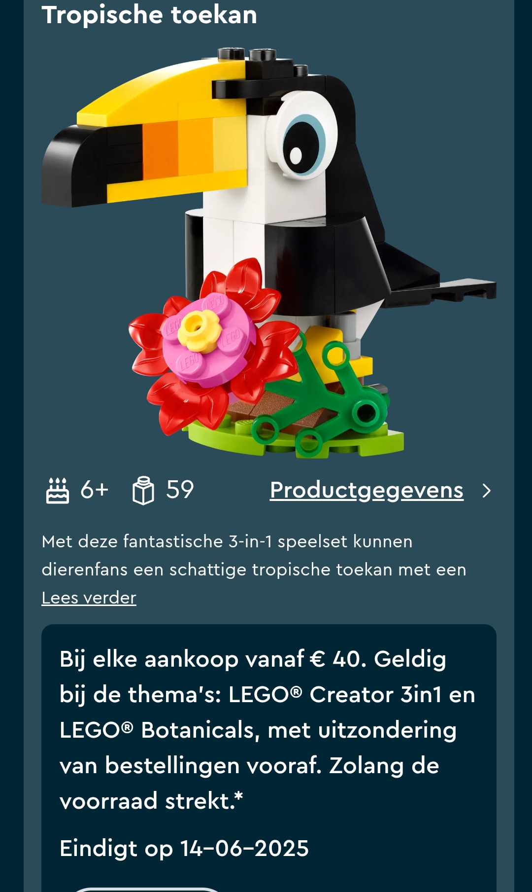 Gratis Lego toekan bij aankoop vanaf €40