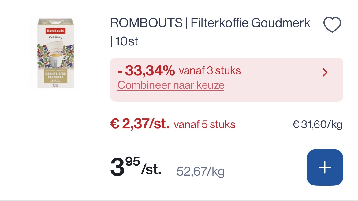Rombouts koffie met dubbele korting -33,34% bovenop goedkopere prijs