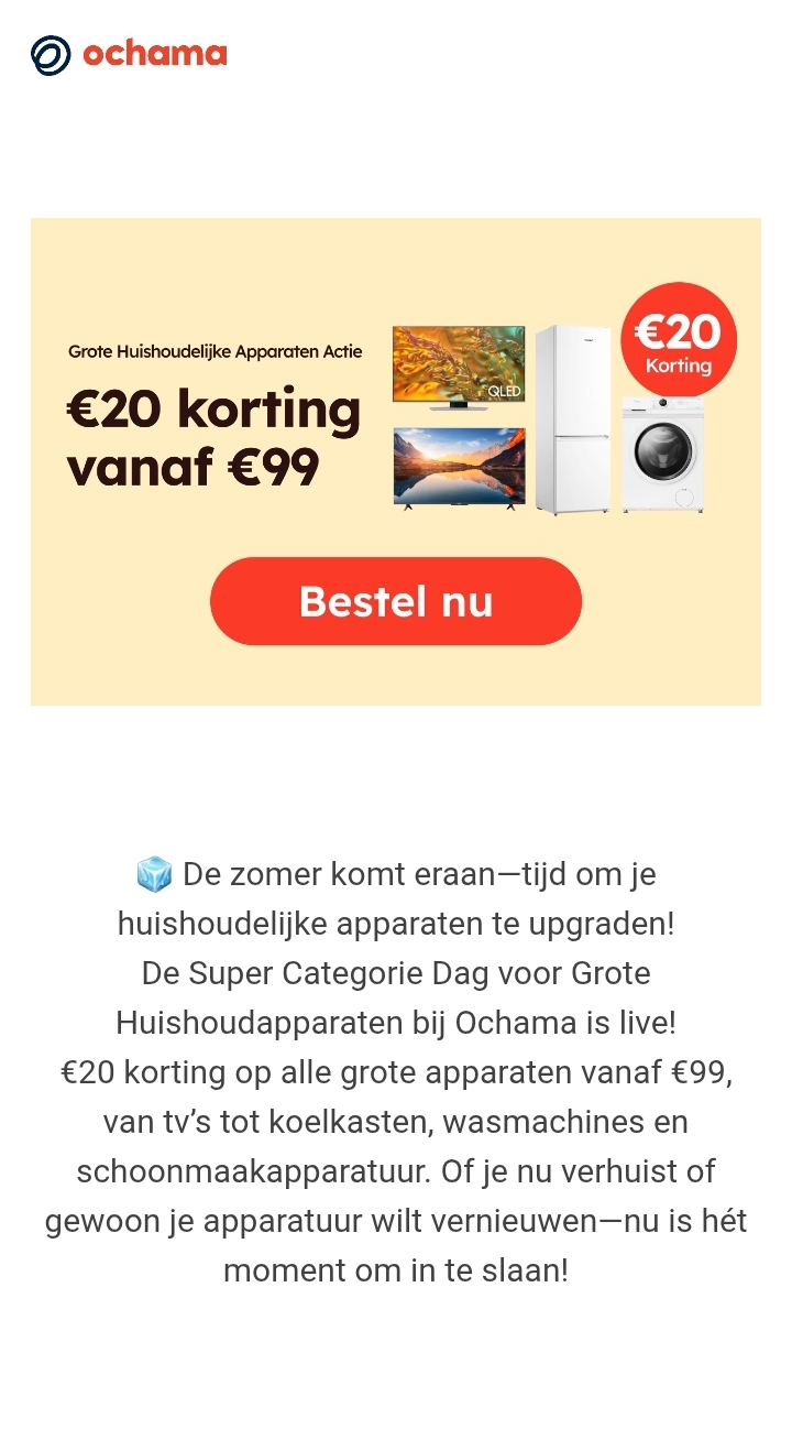 €20 extra korting op huishoudelijke apparaten bij Ochama