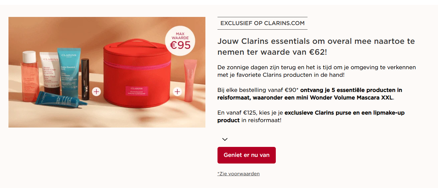 Gratis Clarins essentials vanaf €90 ⭐