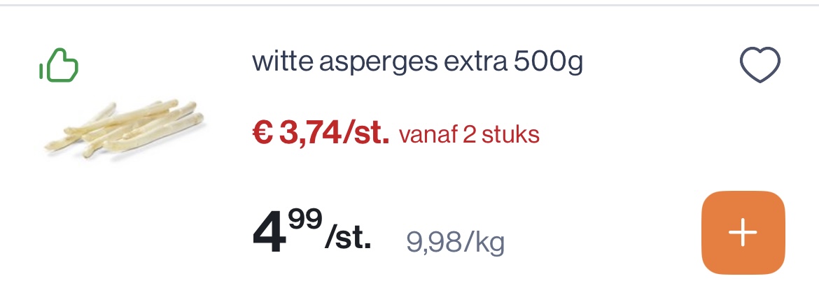 Witte asperges extra 500 gram 1+1 gratis reactie Aldi