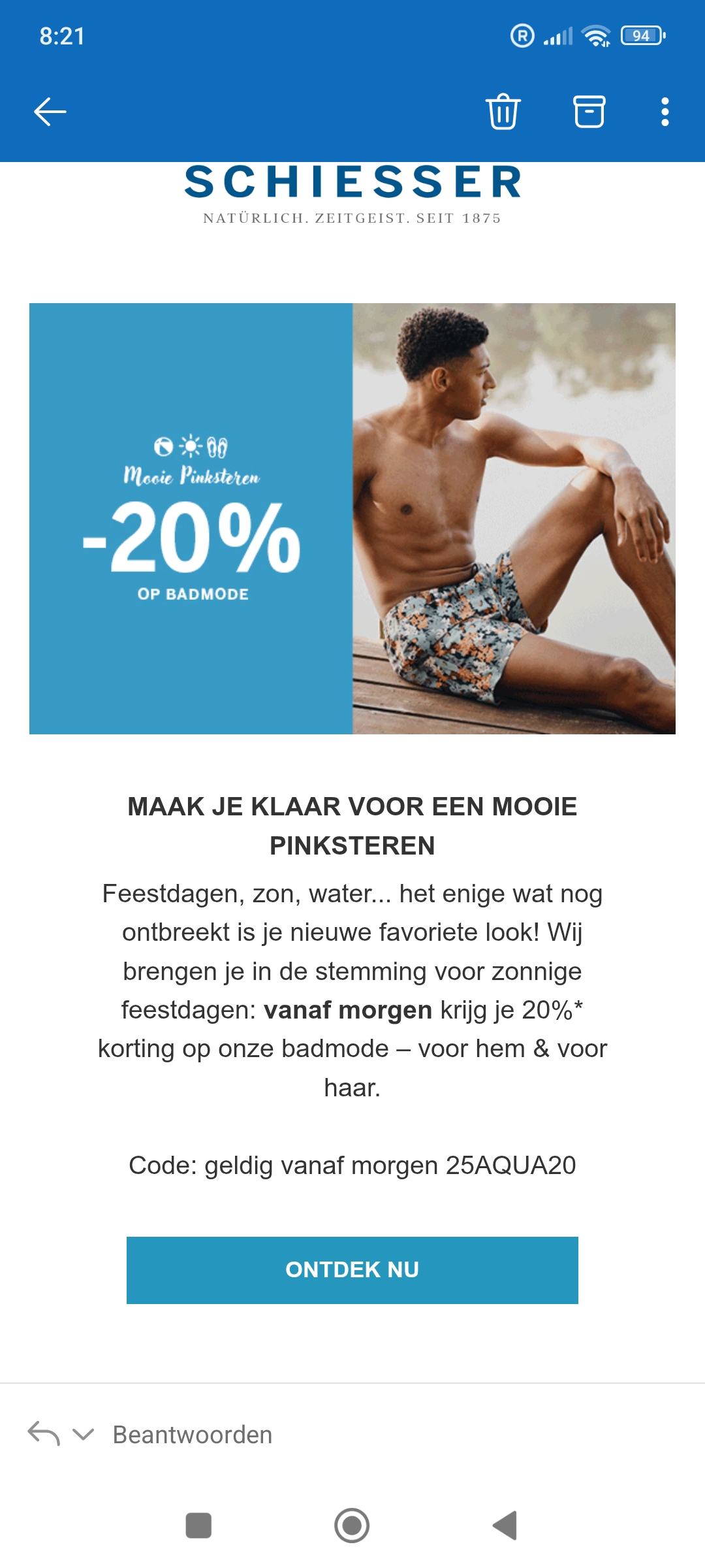 20% korting op onze badmode bij schiesser