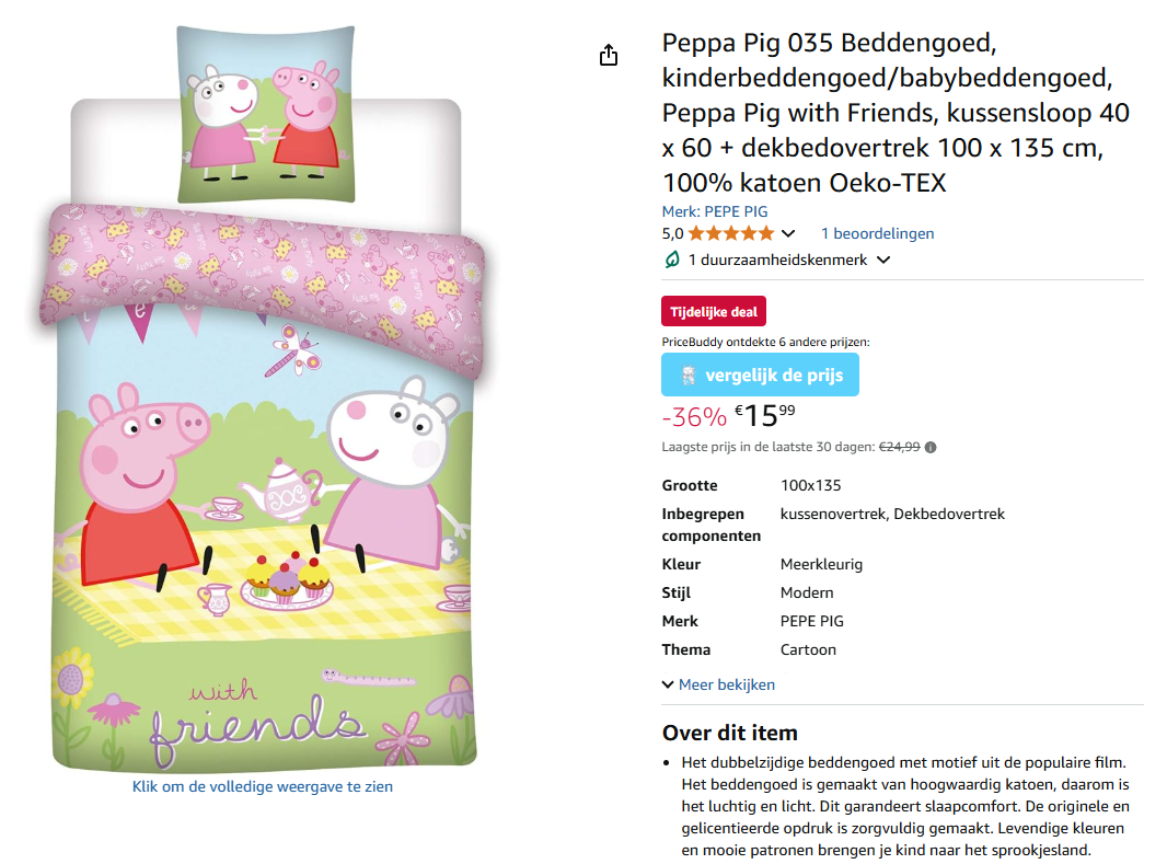 Peppa Pig beddengoed -36%