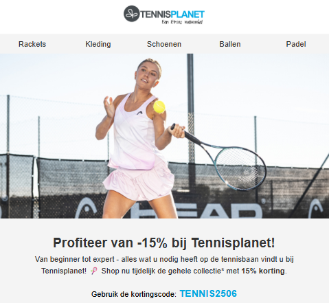 -15% bij Tennisplanet