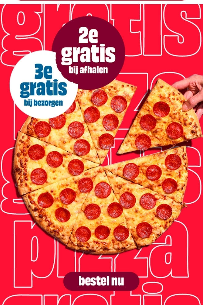 2e of 3e pizza gratis bij Domino's Pizza