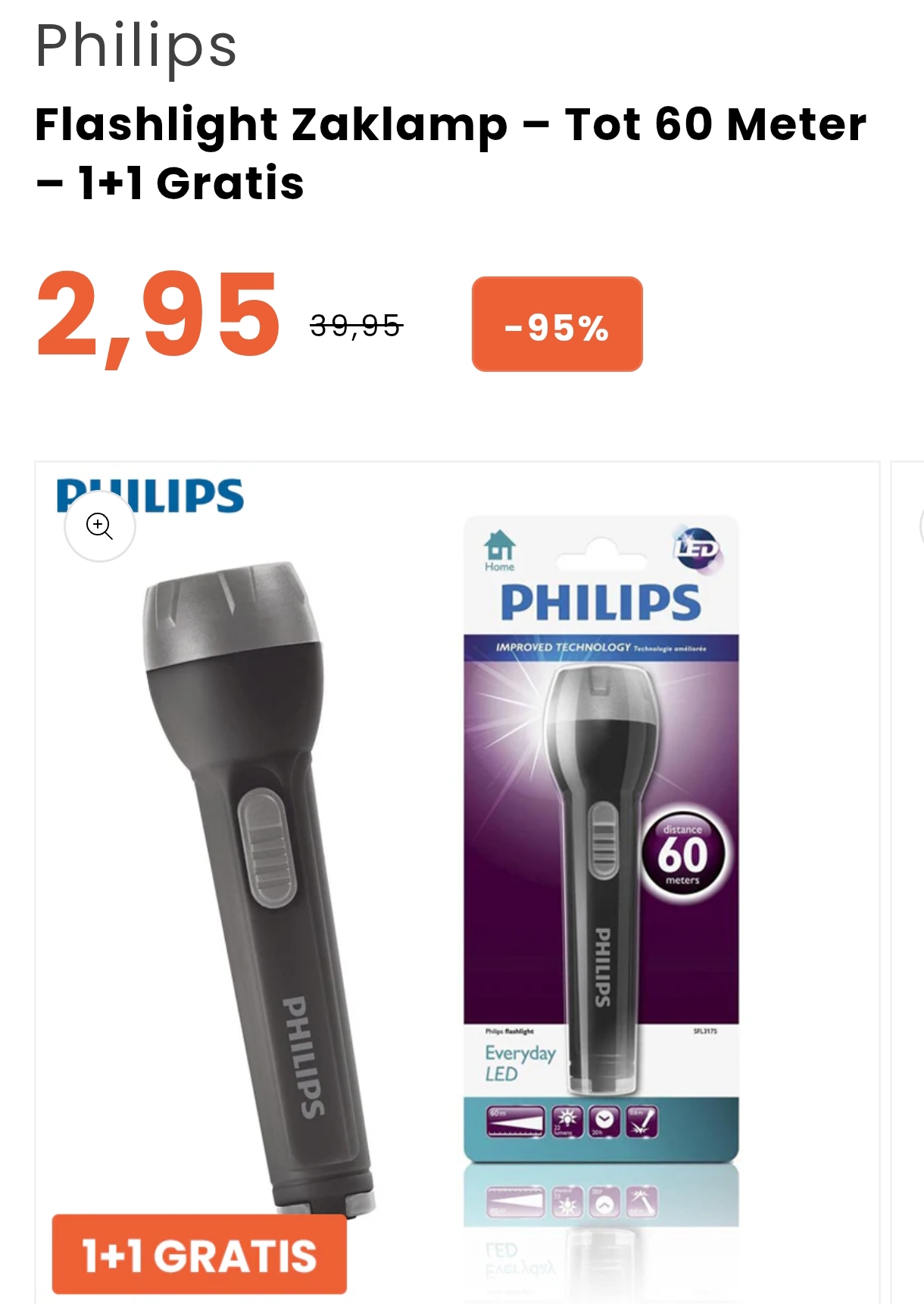 🔦Philips zaklamp 1+1 voor 2,95€🔦