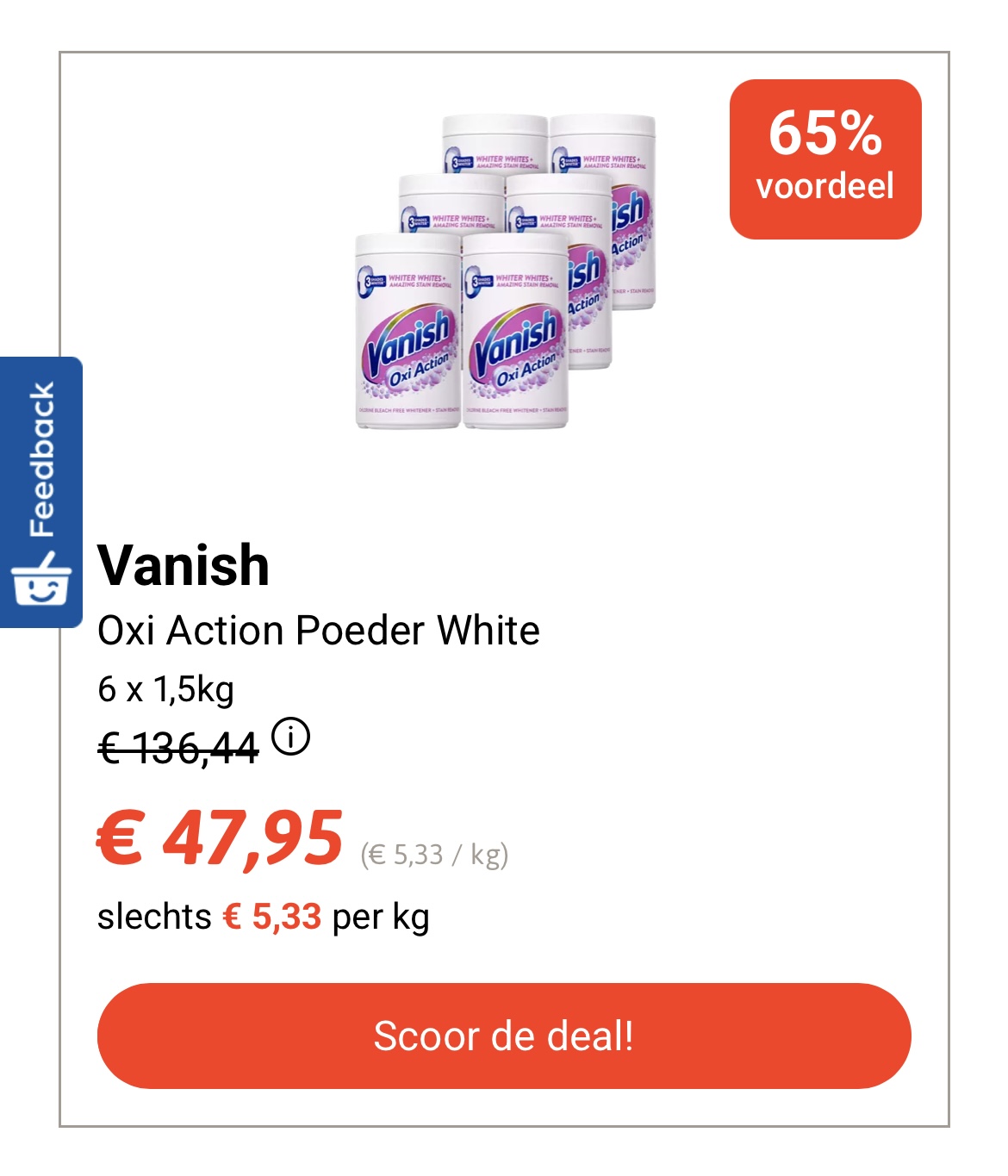 Vanish oxi action poeder white 6x1,5 kg -65% voordeel bij collect en go deals
