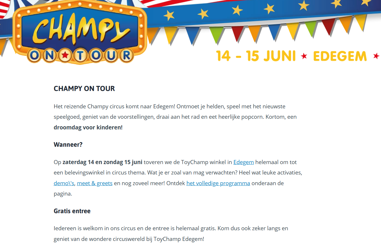 Champy on Tour - gratis activiteiten📍 Toychamp Edegem
