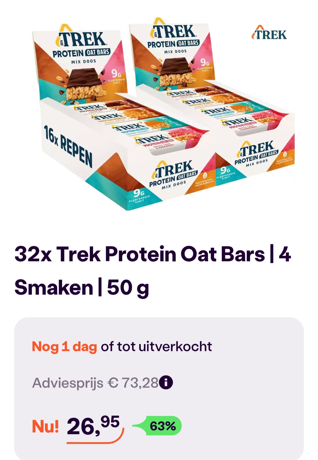 32x trek protein oat bars -63% op ibood.com