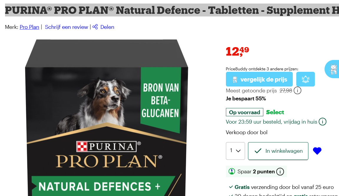 PURINA® PRO PLAN® Natural Defence - Tabletten - Supplement Hond - 67 g