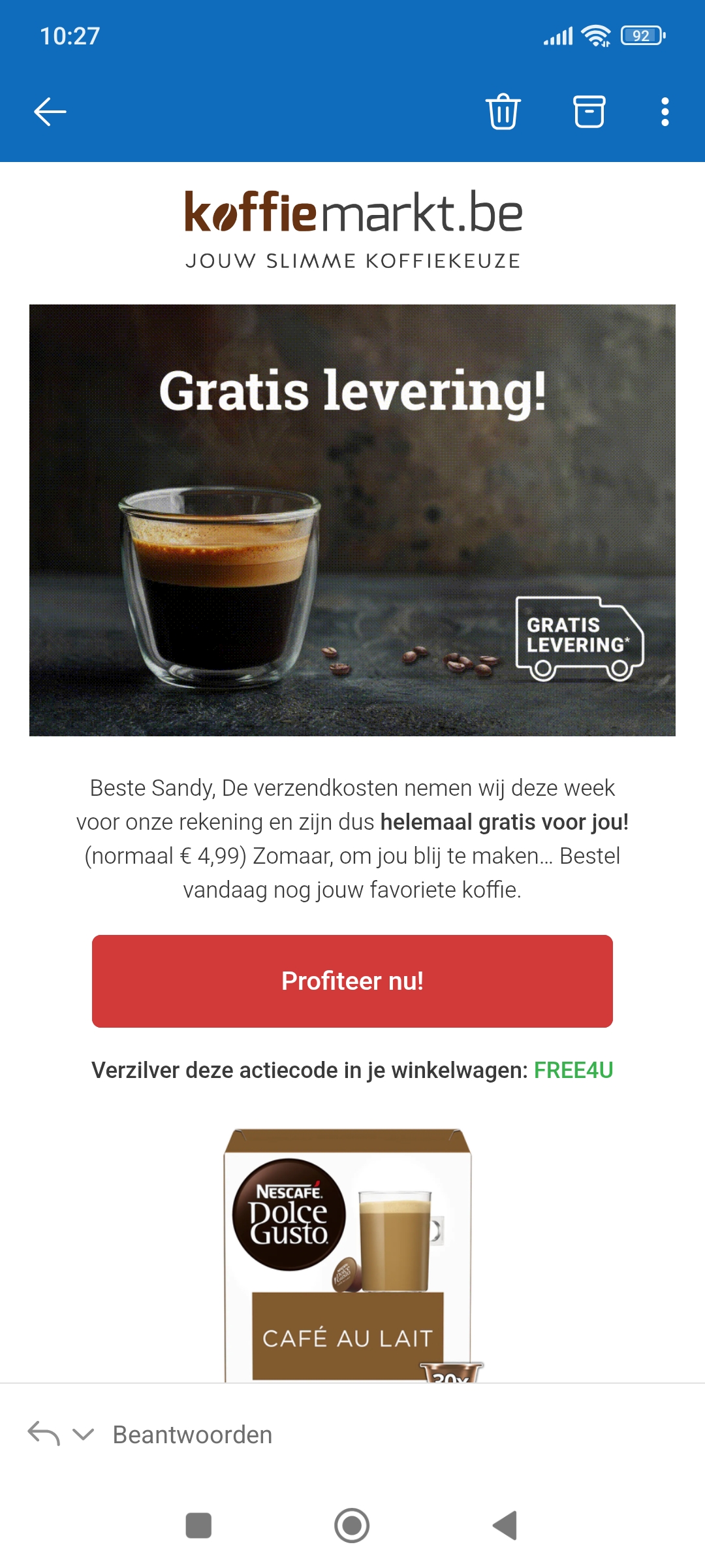 Gratis verzending bij koffiemarkt