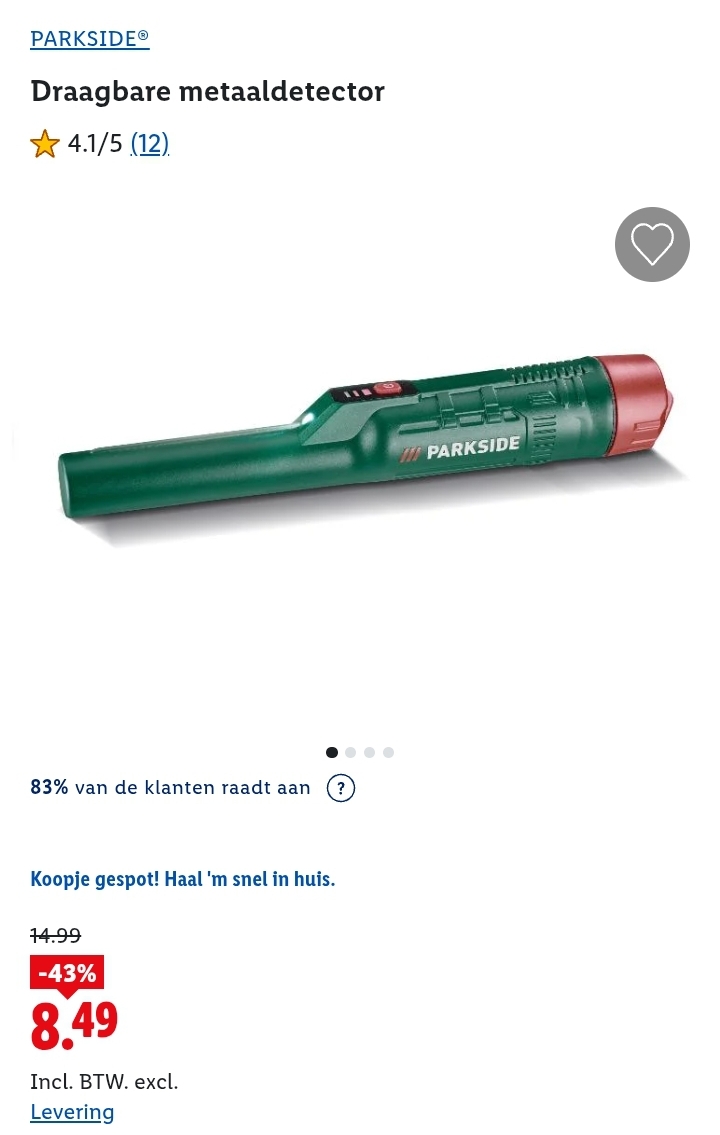 Draagbare metaaldetector PARKSIDE -43% bij Lidl