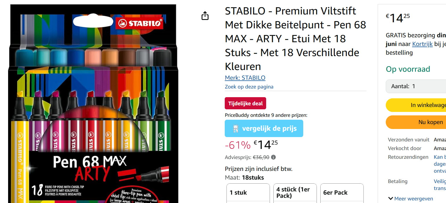 STABILO Premium viltstiften (18 stuks) nu voor €14,25 ipv €36,90 bij Amazon NL