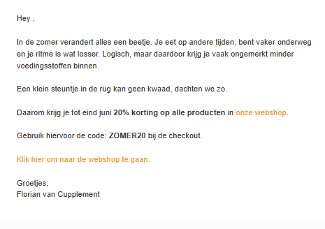 20% korting bij cupplement