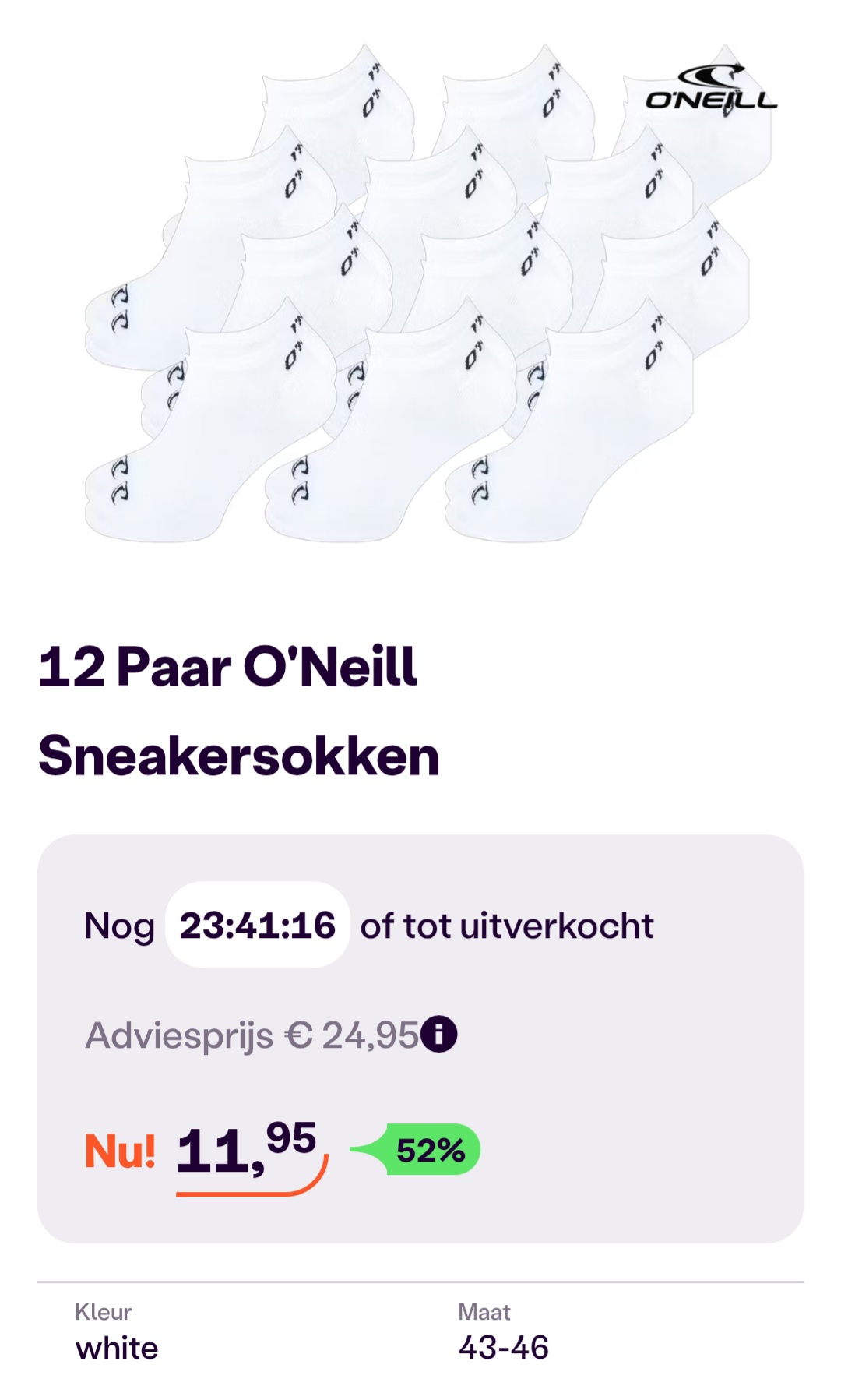 12 Paar O'Neill Sneakersokken enkel 43-46 -52% op ibood.com