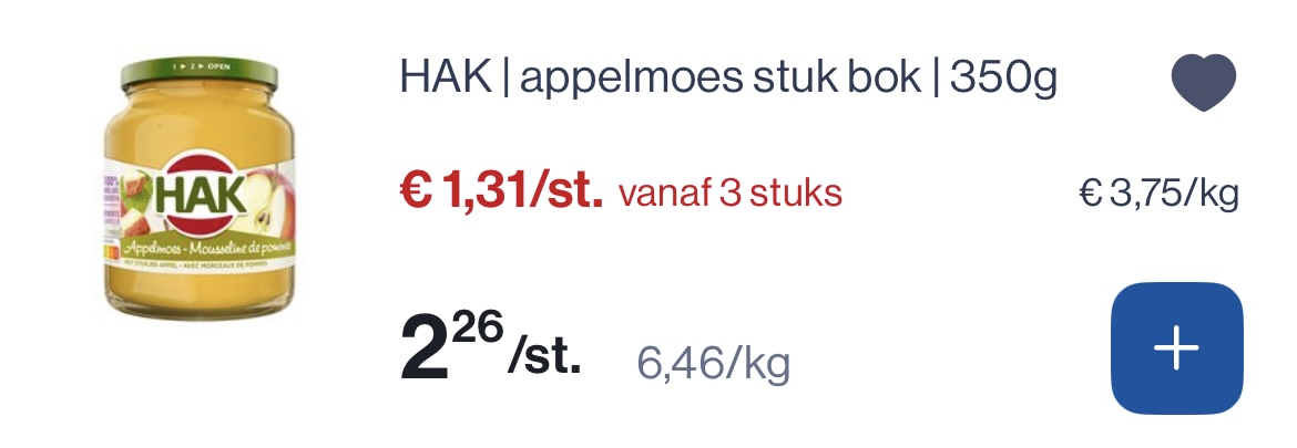Hak appelmoes stuk bokaal 350 gram goedkoper