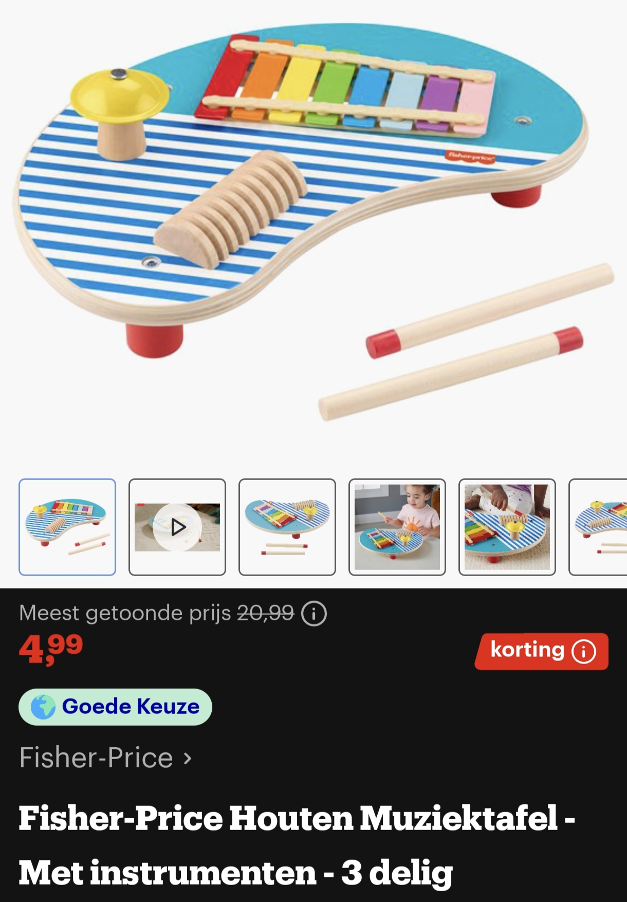 Fisher price houten Muziektafel met instrumenten - 3 delig.