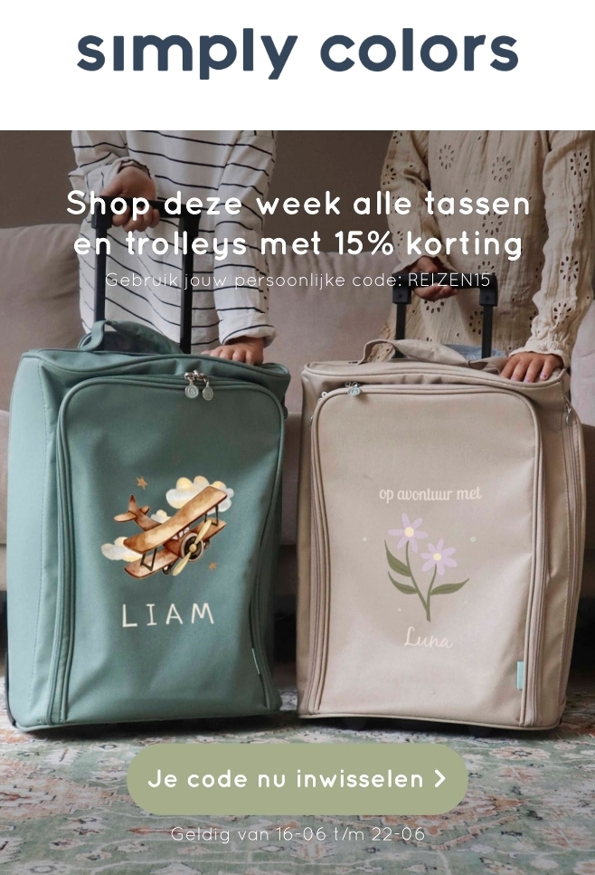 -15% op gepersonaliseerde kindertassen en reistrolleys