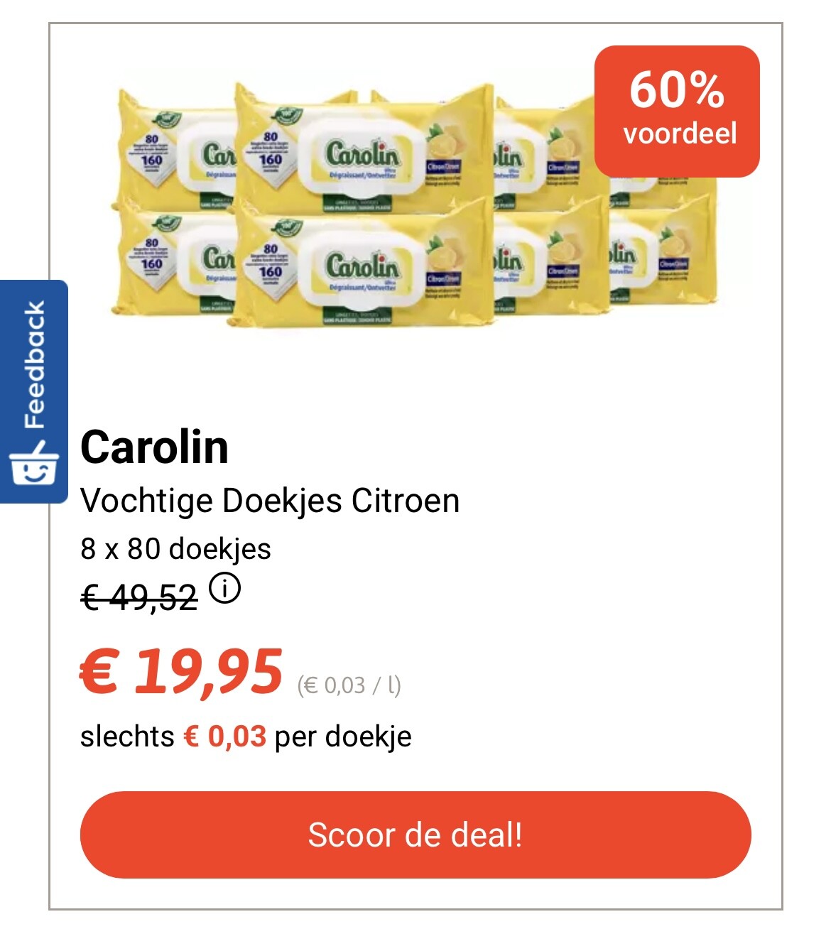 Carolin vochtige doekjes Citroën 8x80 stuks met 60% voordeel