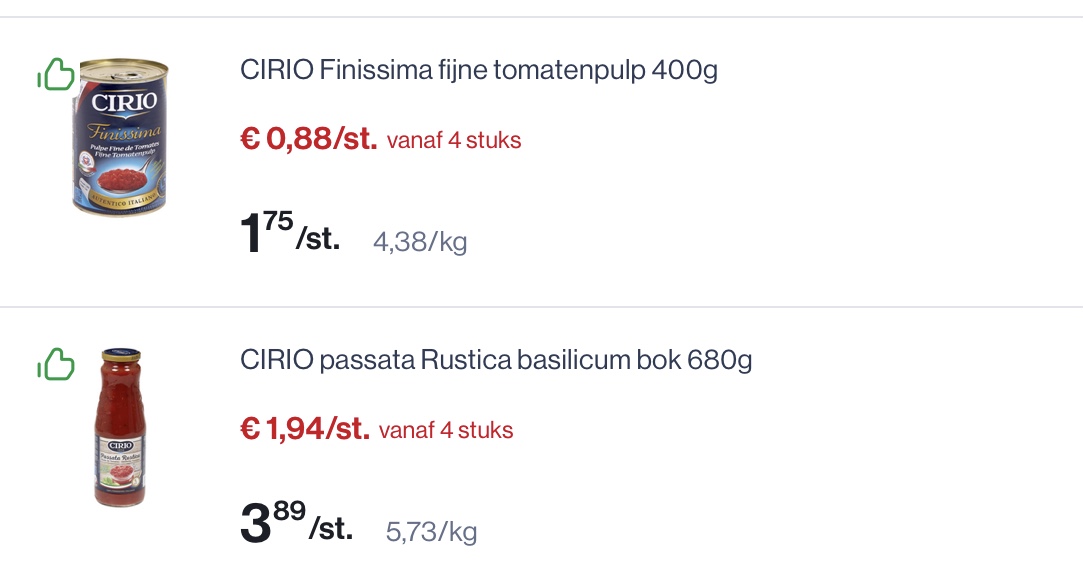 Cirio producten -50% reactie op Delhaize 2+2