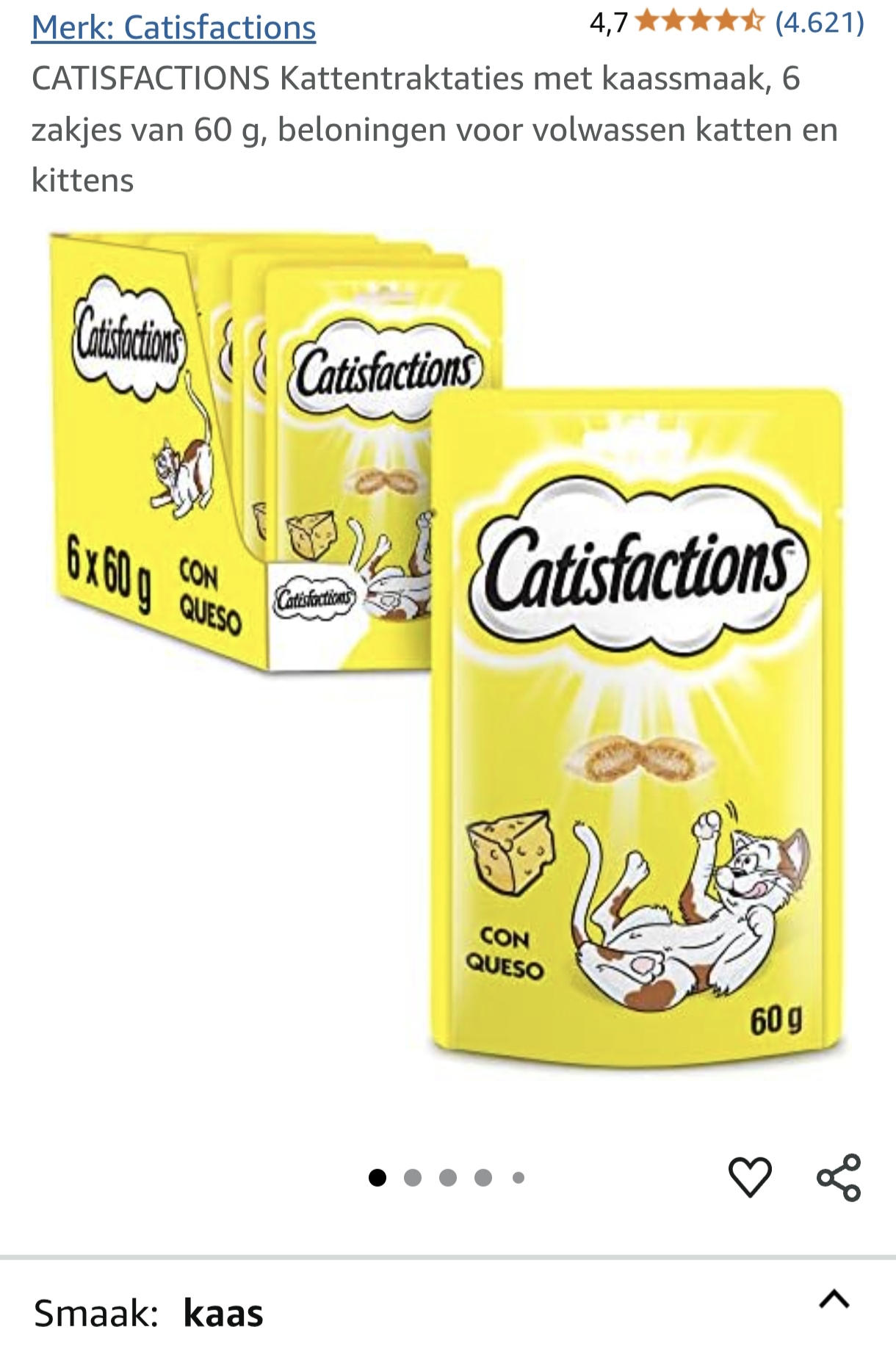 Catisfactions kattensnacks kaas 6x60 gr