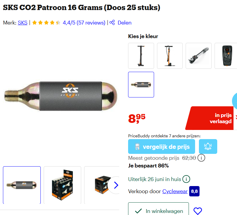 SKS CO2 Patroon om banden op te pompen (25 stuks)