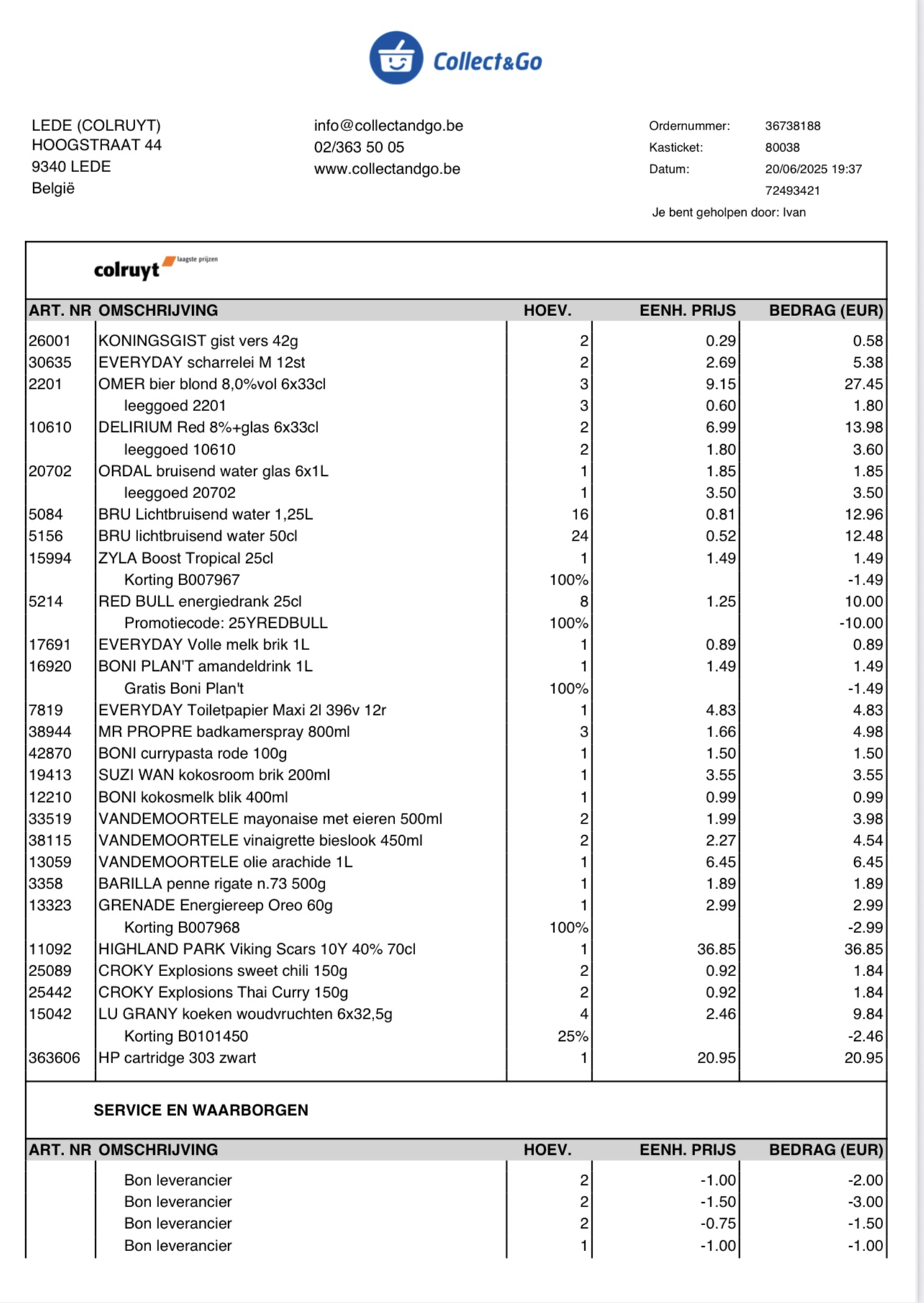 Collect&Go met o.a Bru bruisend water, Vandemoortele mayonaise
