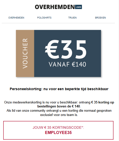 €35 korting bij overhemden.com