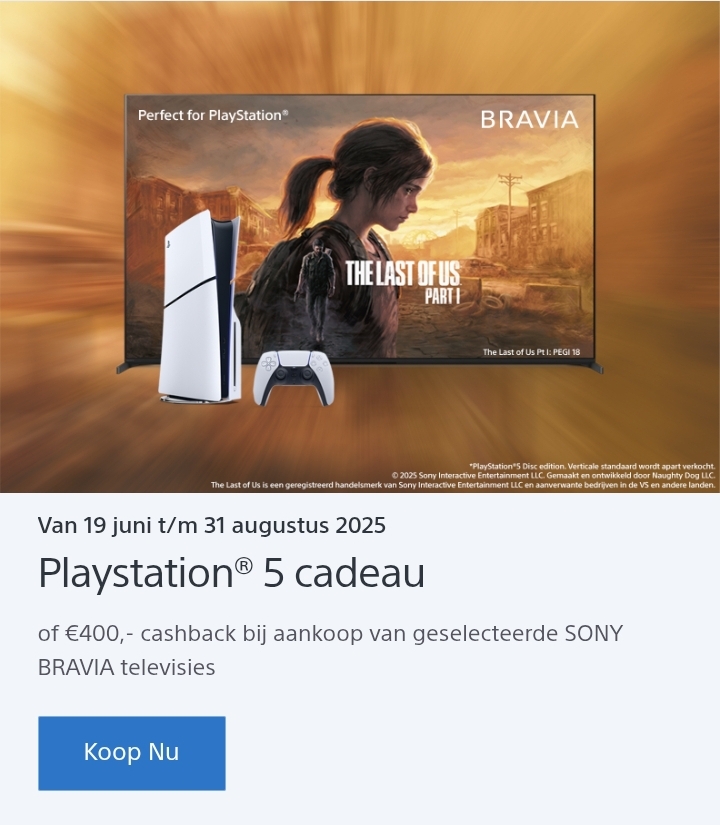 Gratis Playstation 5 of €400 cashback bij aankoop BRAVIA televisie