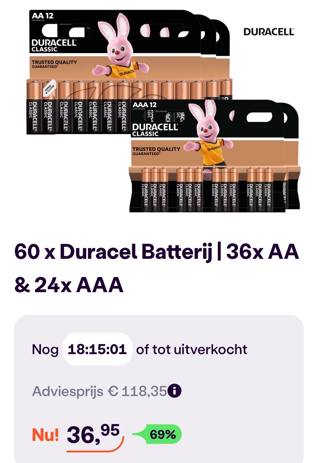 60 x Duracel Batterij -69%